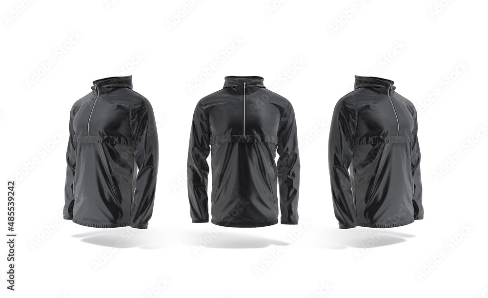 Blank black windbreaker mock up, front and side view Blank black windbreaker mock up, front and side view