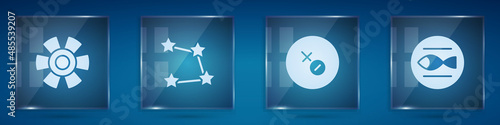 Set Sun, Star constellation zodiac, Venus symbol and Pisces. Square glass panels. Vector