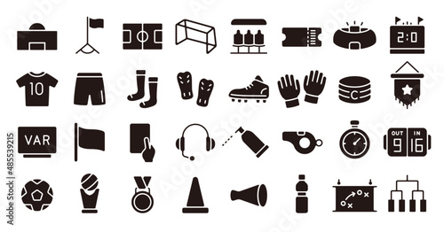 Football,Soccer icon set (Flat silhouette version)