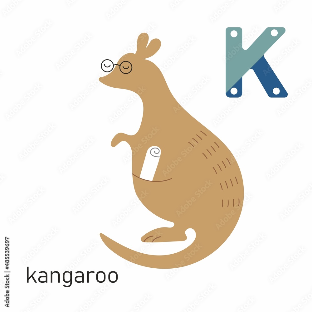 Vector kangaroo cartoon for Alphabet with letter Stock Vector | Adobe Stock
