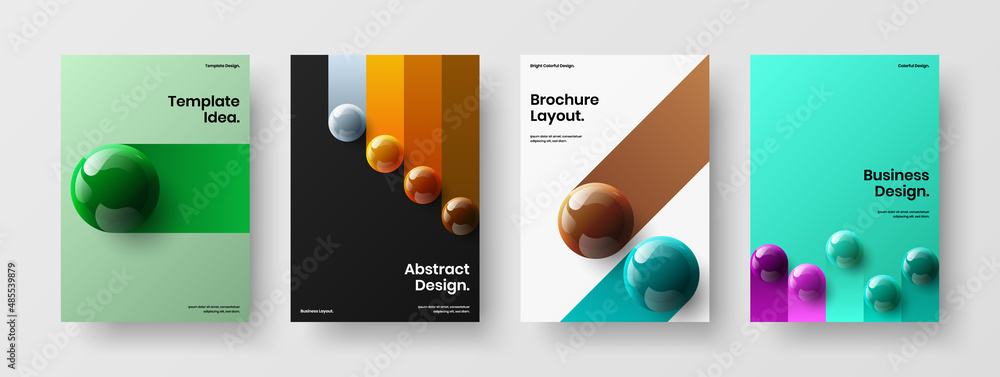 Premium realistic balls magazine cover template set. Trendy brochure vector design illustration bundle.