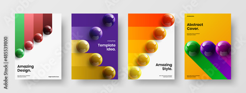 Simple book cover A4 design vector template set. Premium 3D spheres flyer layout bundle.