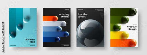 Trendy presentation A4 vector design illustration bundle. Vivid realistic spheres flyer layout collection.