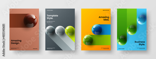 Creative realistic spheres book cover layout composition. Isolated front page design vector template collection. © kitka