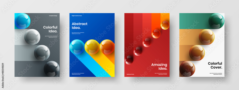 Clean realistic balls magazine cover layout collection. Creative poster A4 design vector illustration set.