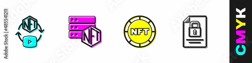 Set NFT Digital crypto art, blockchain technology, and Document and icon. Vector