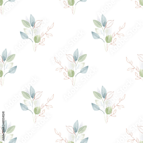 Floral watercolor seamless pattern. Forest herbes on a light background.