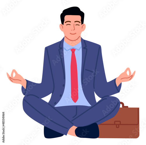 Businessman relaxing. Calm man sitting in lotus pose