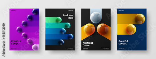 Amazing realistic spheres annual report illustration composition. Isolated poster A4 vector design layout set.