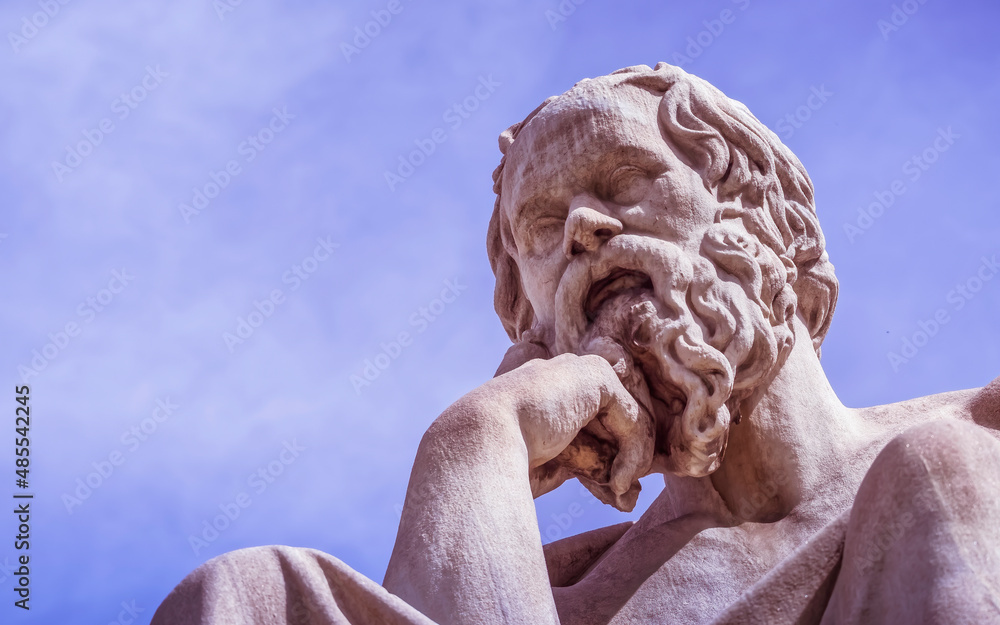 Socrates statue portrait, the ancient Greek philosopher in deep thought, Athens, Greece