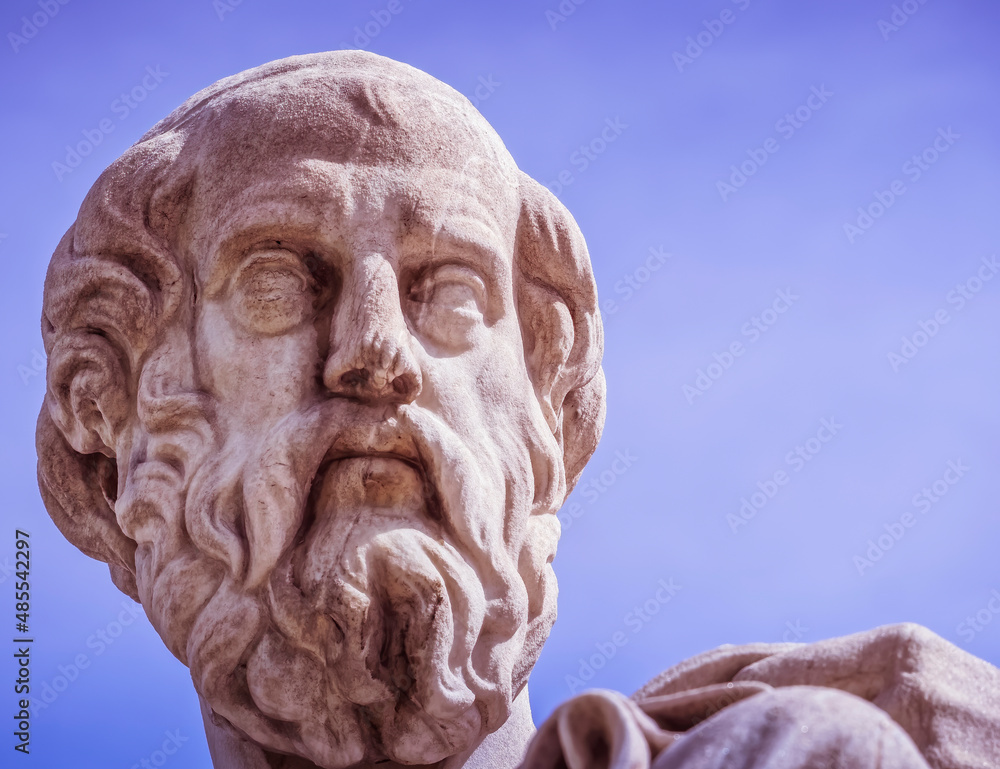 Plato statue portrait, the ancient Greek philosopher in deep thought, Athens, Greece