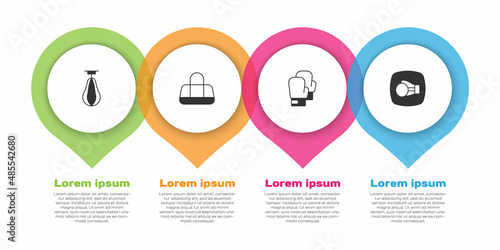 Set Punching bag, Sport, Boxing glove and . Business infographic template. Vector