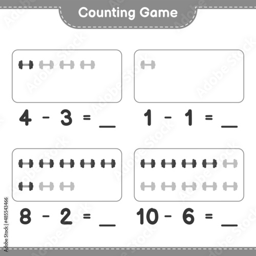 Count and match, count the number of Dumbbell and match with the right numbers. Educational children game, printable worksheet, vector illustration