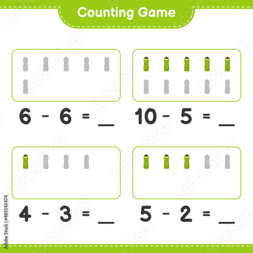 Count and match, count the number of Sport Water Bottle and match with the right numbers. Educational children game, printable worksheet, vector illustration