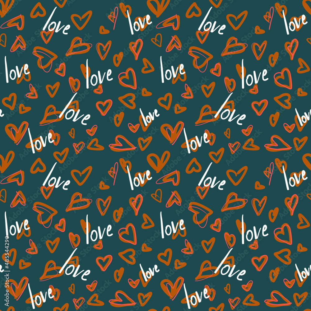 Obraz premium Vector seamless love symbol pattern, with stylish hearts and word 