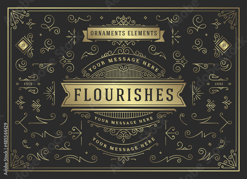 Vintage ornaments swirls and scrolls decorations design elements vector set