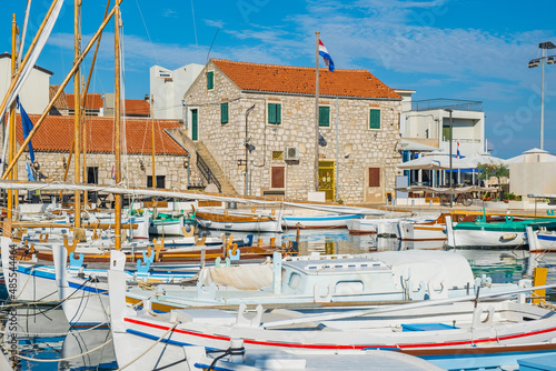 Traditional boats in marina in the old town of Betina on Murter island in Dalmatia, Croatia. Adriatic seascape. photo