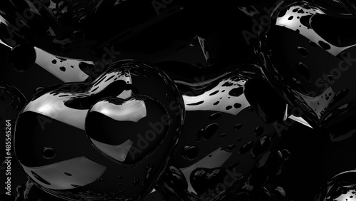 Wallpaper Mural zoom on various sizes of black shinny hearts scattered in the air Torontodigital.ca