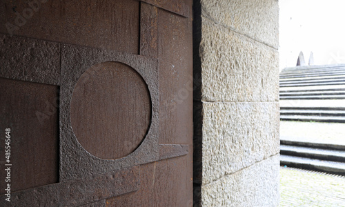 puerta metálica abstracta de entrada al santuario de arantzazu país vasco euskadi 4M0A2132-as22 photo