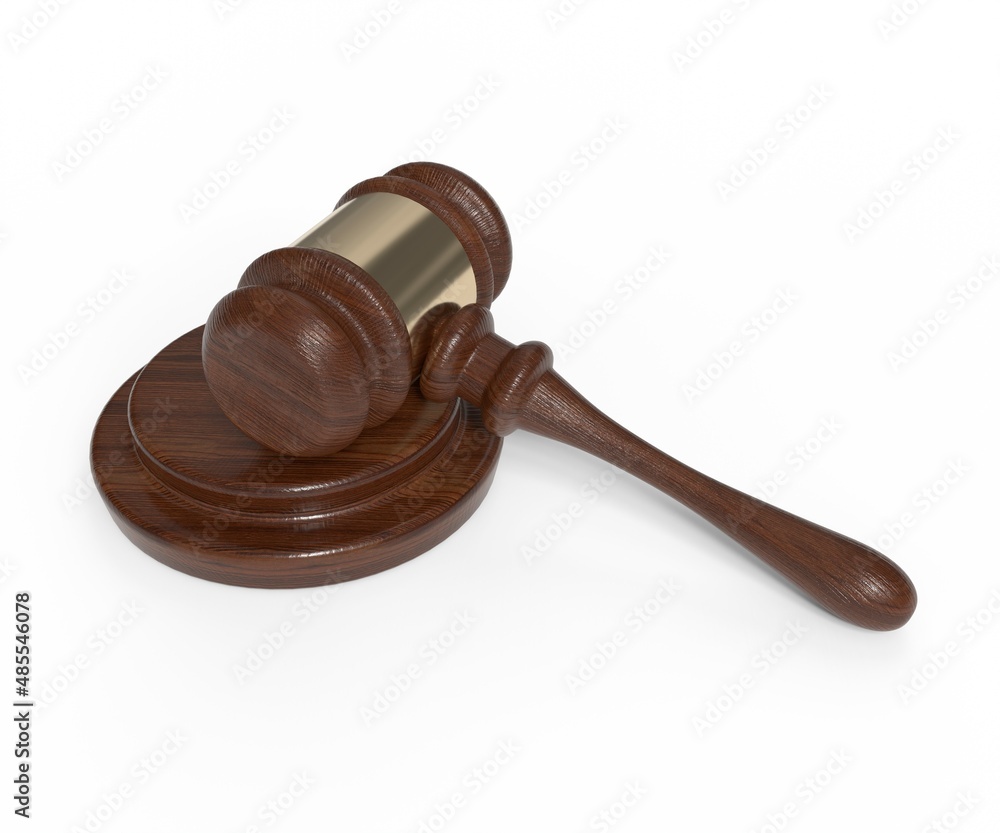 Wooden gavel on white background. Judge hammer.