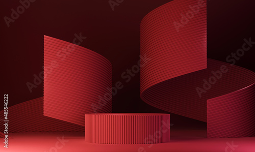 Red premium product display podium on red background