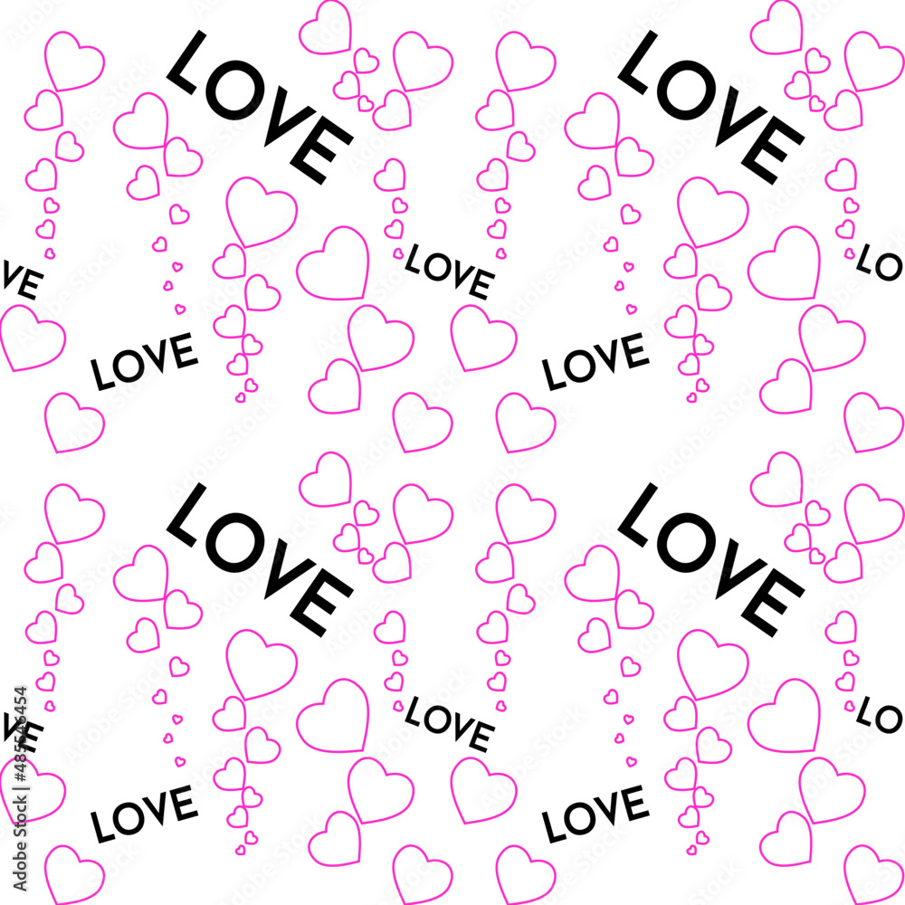Vector seamless love symbol pattern, with stylish hearts and word Vector seamless love symbol pattern, with stylish hearts and word