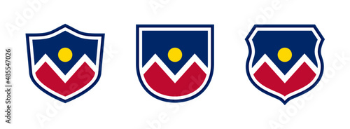 shields icon set with denver city flag isolated on white background. vector illustration