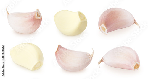 Large set of fresh garlic isolated on white background.
