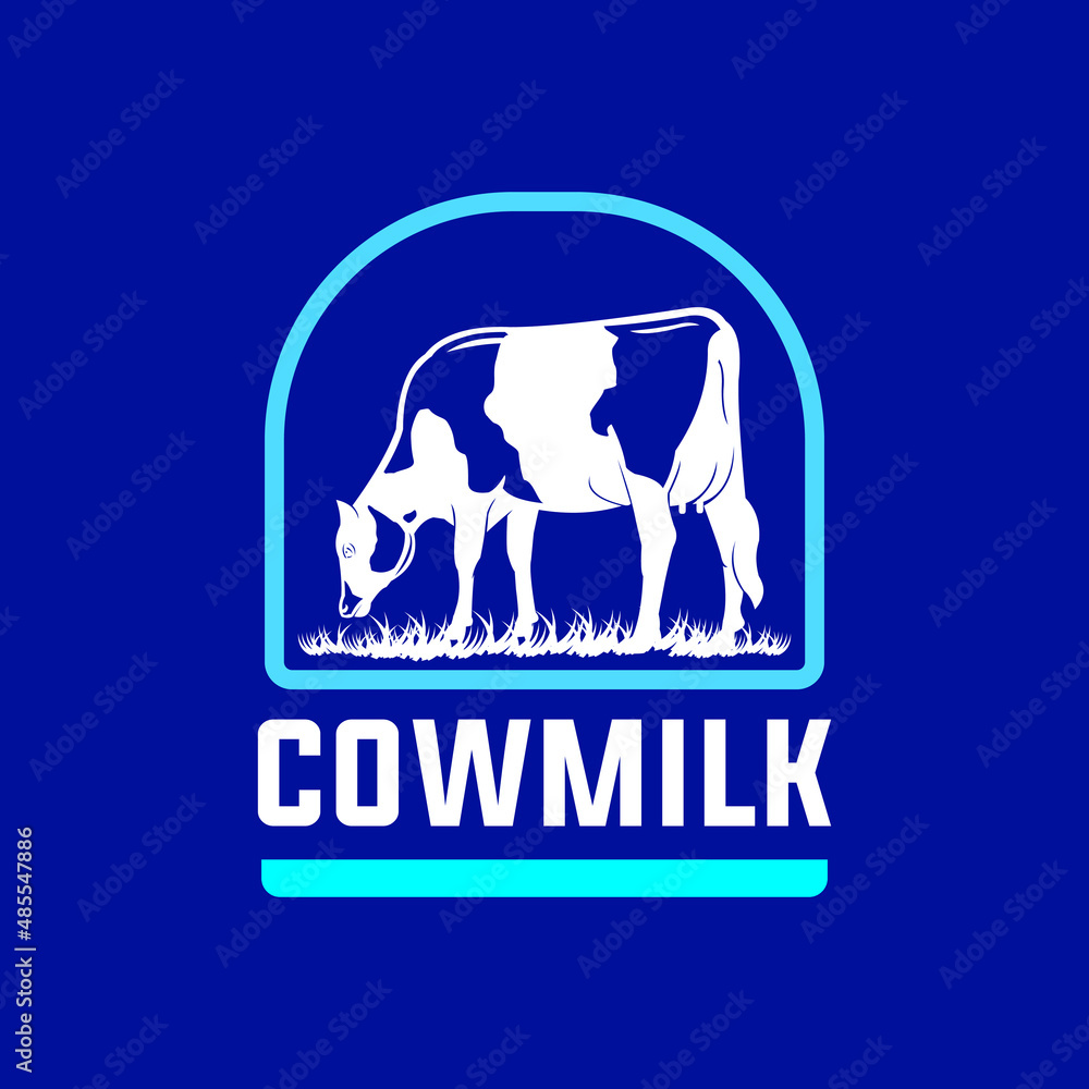 dairy milk cow logo, silhouette of great cow milk eating grass vector illustration dairy milk cow logo, silhouette of great cow milk eating grass vector illustration
