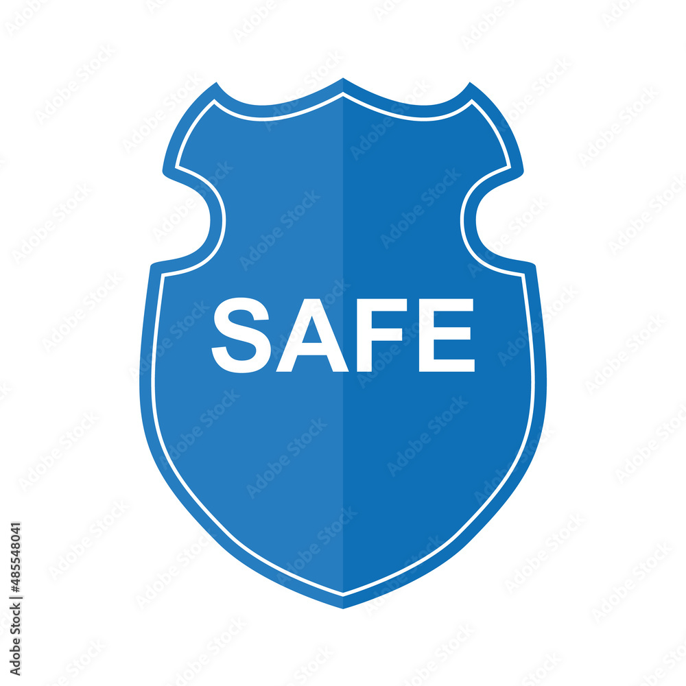 blue colored shield icons with text SAFE on white background blue colored shield icons with text SAFE on white background