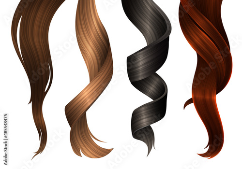 Multicolored Hair Samples. Vector Realistic 3d Illustration.