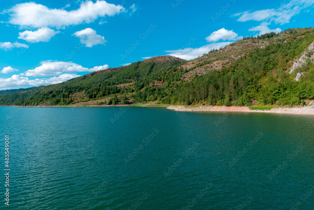 Fototapeta premium Several mountain and beautiful Uvac lake natural special natural reserve under the Serbia state's protection and habitat of griffon vultures