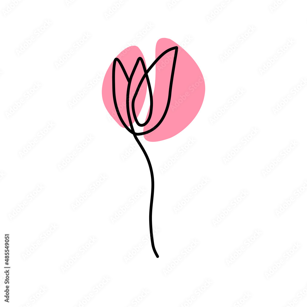 vector illustration with one line, abstract flower, pink