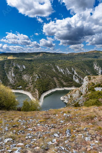 Top view of small part of Uvac lake special natural reserve under the Serbia state s protection and habitat of griffon vultures