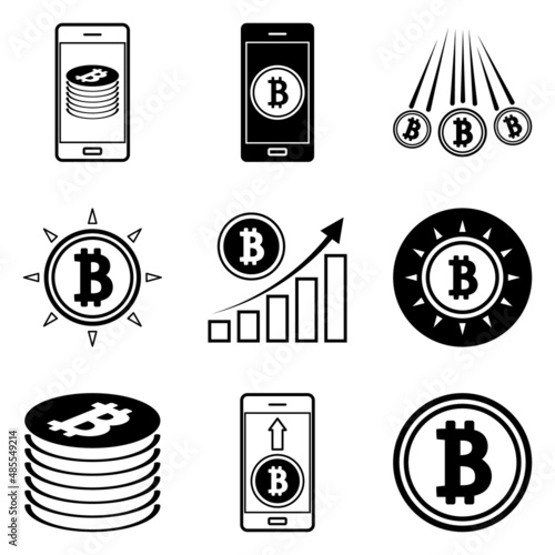 Bitcoin Flat Icon Set Isolated On White Background
