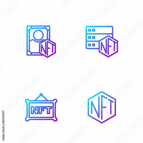 Set line NFT Digital crypto art, and blockchain technology. Gradient color icons. Vector