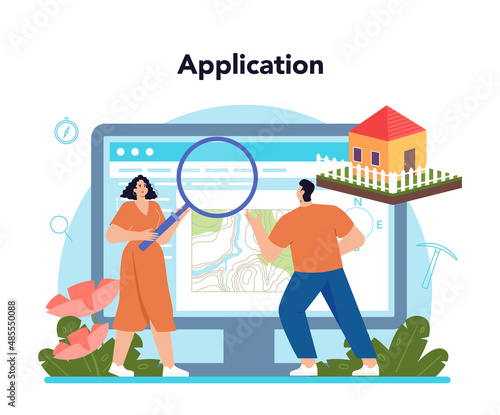 Surveyor online service or platform. Land surveying technology