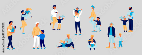 Vector people character. Father and him child spending time together