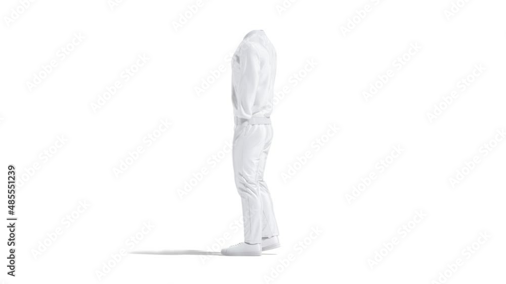 Blank white sport tracksuit with bomber, pants mockup, looped rotation Blank white sport tracksuit with bomber, pants mockup, looped rotation