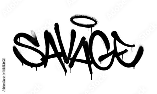 Sprayed savage font graffiti with overspray in black over white. Vector illustration. photo