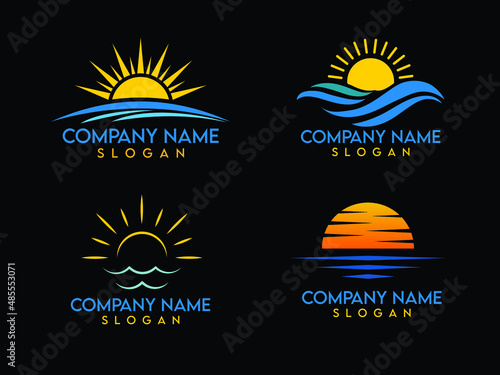 sun sunset minimalist icon logo set vector design eps 10