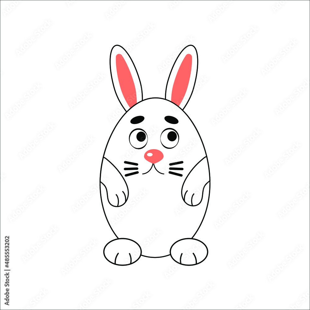 Fototapeta premium A funny egg-shaped bunny, a white Easter rabbit looking like an egg.