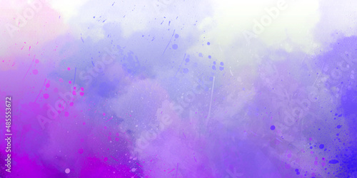 abstract pink and purple gradient watercolor background with brush stroke and clouds splashes. Grungy colorful background. Colorful watercolor background puffy clouds in bright colors of blue