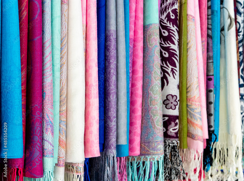 Various fabric patterns and various colors in the souvenir shop