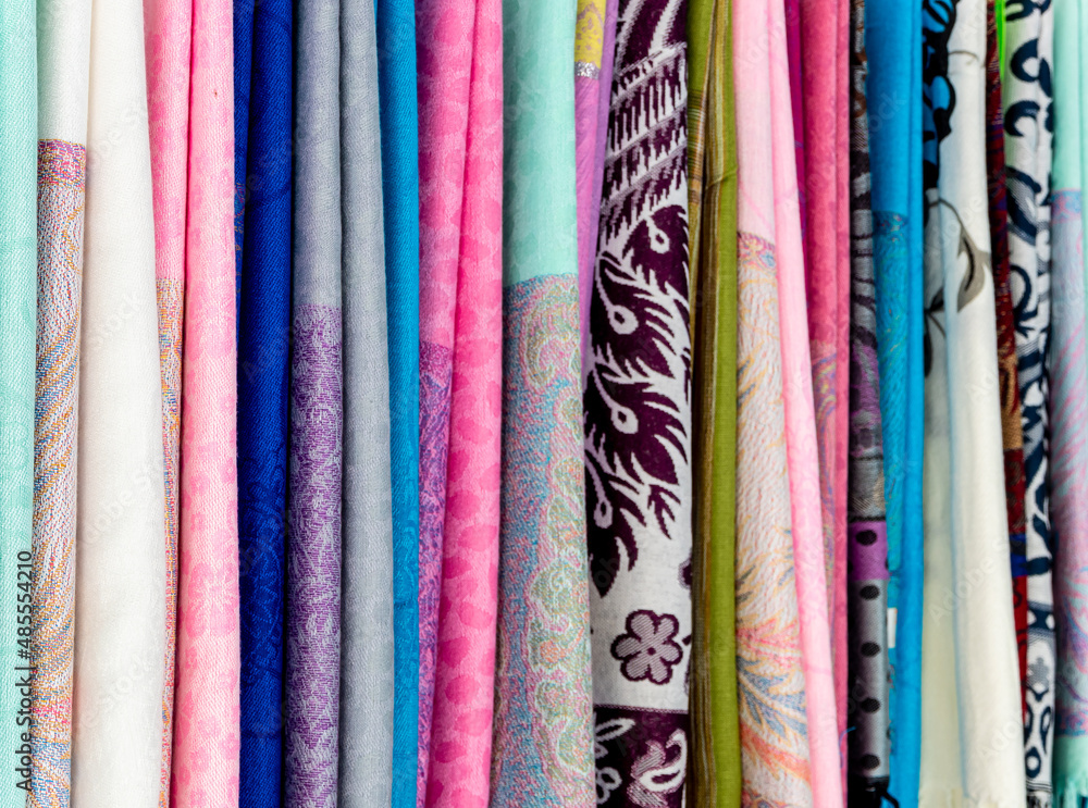 Various fabric patterns and various colors in the souvenir shop