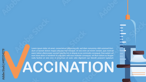 Horizontal vector web-banner about vaccination. Bottle of vaccine and syringe. 