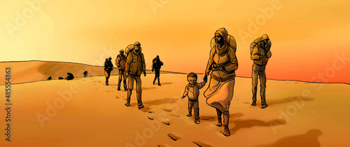 Illustration about Sub-Saharan immigrants crossing the desert photo