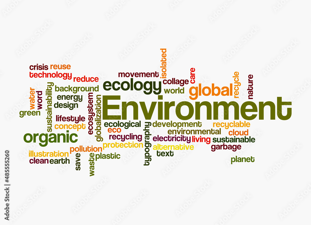 Word Cloud with ENVIRONMENT concept, isolated on a white background Word Cloud with ENVIRONMENT concept, isolated on a white background