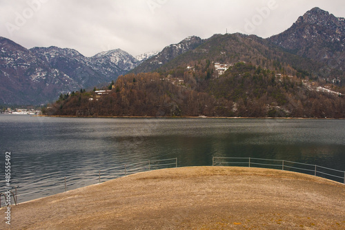 A beach platform on the east shore of Lago di Ledro close to Mezzolago village near Riva del Garda on Lake Garda  Trentino-Alto Adige  north east Italy 