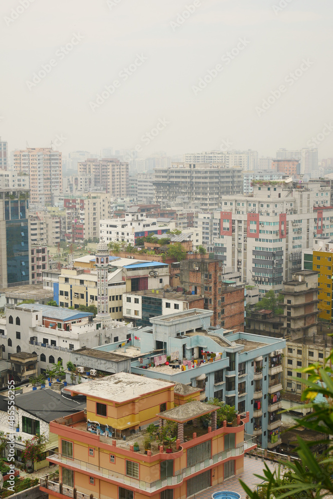high angle view of dhaka city residential and financial buildings at sunny day 